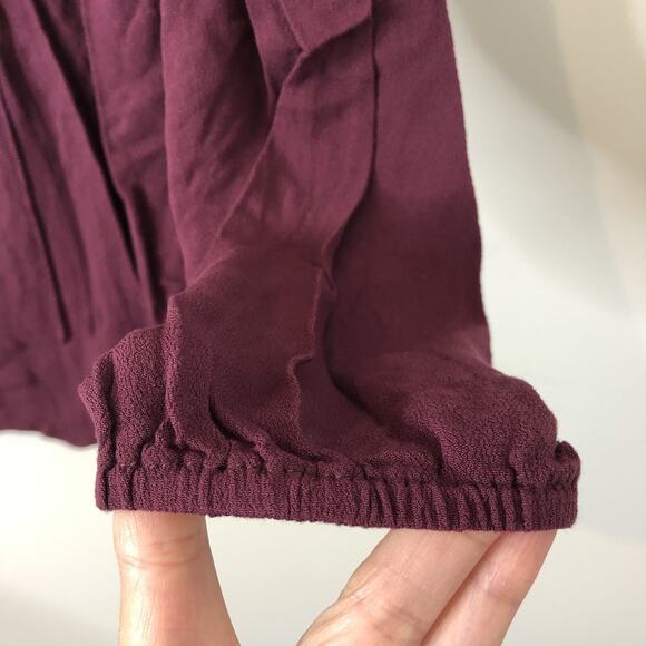 Torrid Women's Maroon Long Sleeve Lace-Up 100% Rayon Blouse Size 0 (Large) - Picture 6 of 8